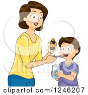 Poster, Art Print Of Mother Giving Her Son Medicine Or Vitamin Supplements