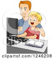 Poster, Art Print Of Caucasian Father And Son Using A Computer