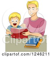 Poster, Art Print Of Happy Fathera Nd Son Reading A Book