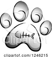 Grayscale Cat Paw Print With A Fish Bone