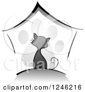 Poster, Art Print Of Grayscale Kitty Cat Over A House And Paw Print
