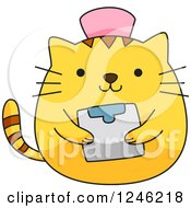 Clipart Of A Yellow Kitty Cat Nurse Holding A Clipboard Royalty Free Vector Illustration