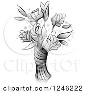 Clipart Of A Grayscale Bouquet Of Flowers Royalty Free Vector Illustration
