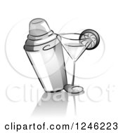 Clipart Of A Grayscale Cocktail Shaker And Drink Royalty Free Vector Illustration