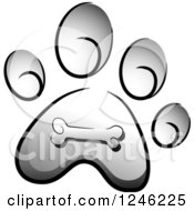 Poster, Art Print Of Grayscale Dog Paw Print With A Bone
