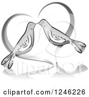 Clipart Of A Grayscale Heart With A Dove Couple Royalty Free Vector Illustration