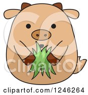 Clipart Of A Goat Holding Grass Royalty Free Vector Illustration