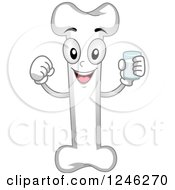 Clipart Of A Strong Bone Character Holding A Glass Of Milk Royalty Free Vector Illustration