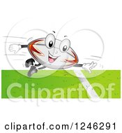 Poster, Art Print Of Flying Rugby Football Mascot Scoring A Touchdown