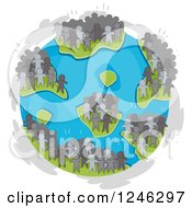 Poster, Art Print Of Crowds Of People Standing On Earths Continents