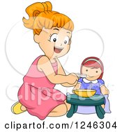 Poster, Art Print Of Happy Red Haired Girl Feeding Her Doll