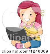 Poster, Art Print Of Happy Caucasian Girl Using A Laptop On The Floor