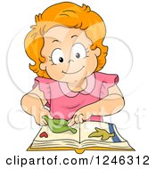 Clipart Of A Red Haired Girl Putting Leaves In A Scrapbook Royalty Free Vector Illustration