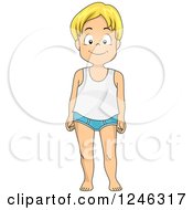 Blond Caucasian Boy In His Undergarments