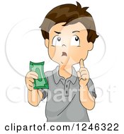 Poster, Art Print Of Boy Thinking And Holding Cash