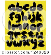 Poster, Art Print Of Black Liquid Or Oil Lowercase Letters On Yellow