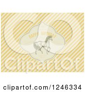 Poster, Art Print Of Prancing Horse In A Happy Birthday Frame With Sample Text Over Diagonal Yellow Stripes
