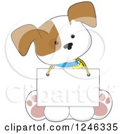 Clipart Of A Cute Puppy Dog Sitting With A Sign Around His Neck Royalty Free Vector Illustration