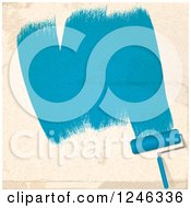 Poster, Art Print Of Roller Brush Painting Strokes Of Blue On A Beige Wall
