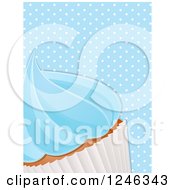 Clipart Of A Blue Frosted Cupcake Over Polka Dots Royalty Free Vector Illustration