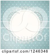 Clipart Of A Lacy Doily Over Vintage Polka Dots And Blue Stripes Royalty Free Vector Illustration