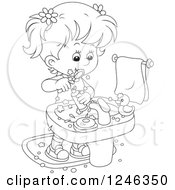 Clipart Of A Black And White Girl Brushing Her Teeth Royalty Free Vector Illustration by Alex Bannykh