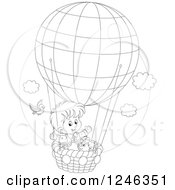 Poster, Art Print Of Black And White Bird By A Boy And Dog Flying In A Hot Air Balloon
