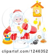Clipart Of Santa Taking A Phone Call While Writing At A Desk Royalty Free Vector Illustration