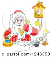 Poster, Art Print Of Santa Claus Taking A Phone Call While Writing At A Desk