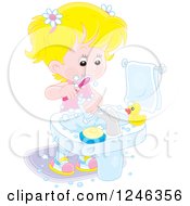 Poster, Art Print Of Blond Caucasian Girl Brushing Her Teeth
