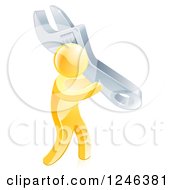 3d Gold Man Carrying A Huge Spanner Wrench