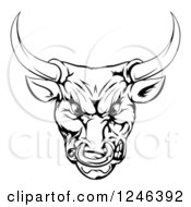 Poster, Art Print Of Black And White Snarling Aggressive Bull Mascot Head