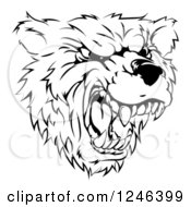Poster, Art Print Of Black And White Roaring Aggressive Bear Mascot Head