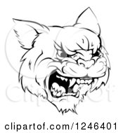 Poster, Art Print Of Black And White Roaring Aggressive Bobcat Mascot Head