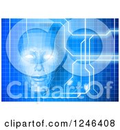 Poster, Art Print Of Virtual Face Emerging From A Blue Grid