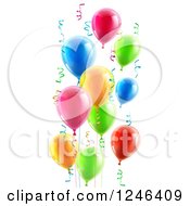 Poster, Art Print Of 3d Colorful Party Balloons And Confetti Ribbons
