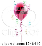 Poster, Art Print Of 3d Pink Party Balloons And Confetti Ribbons With Happy Birthday Text