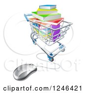 Poster, Art Print Of 3d Books Piled In A Shopping Cart Wired To A Computer Mouse