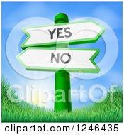 Clipart Of Yes And No Arrow Signs Over Grass At Sunrise Royalty Free Vector Illustration