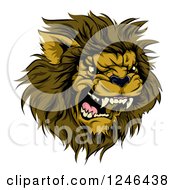 Roaring Aggressive Male Lion Mascot Head