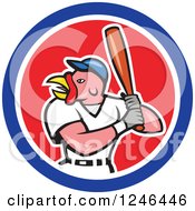 Clipart Of A Cartoon Turkey Bird Baseball Player Batting In A Circle Royalty Free Vector Illustration