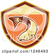 Clipart Of A Swimming Trout Fish In A Shield Royalty Free Vector Illustration