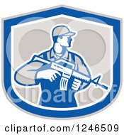 Poster, Art Print Of Male Soldier Holding An Assault Rifle In A Shield