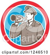Retro Military Soldier With A Bugle In A Circle