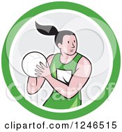 Cartoon Female Netball Player In A Circle
