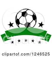 Clipart Of A Soccer Ball Over A Banner And Stars Royalty Free Vector Illustration