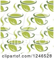 Clipart Of A Seamless Background Pattern Of Tea Cups And Leaves 3 Royalty Free Vector Illustration