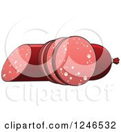 Clipart Of A Stick Of Sausage And Slices Royalty Free Vector Illustration by Vector Tradition SM