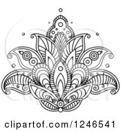 Clipart Of A Black And White Henna Lotus Flower 15 Royalty Free Vector Illustration