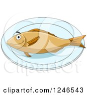 Clipart Of A Fish On A Plate Royalty Free Vector Illustration